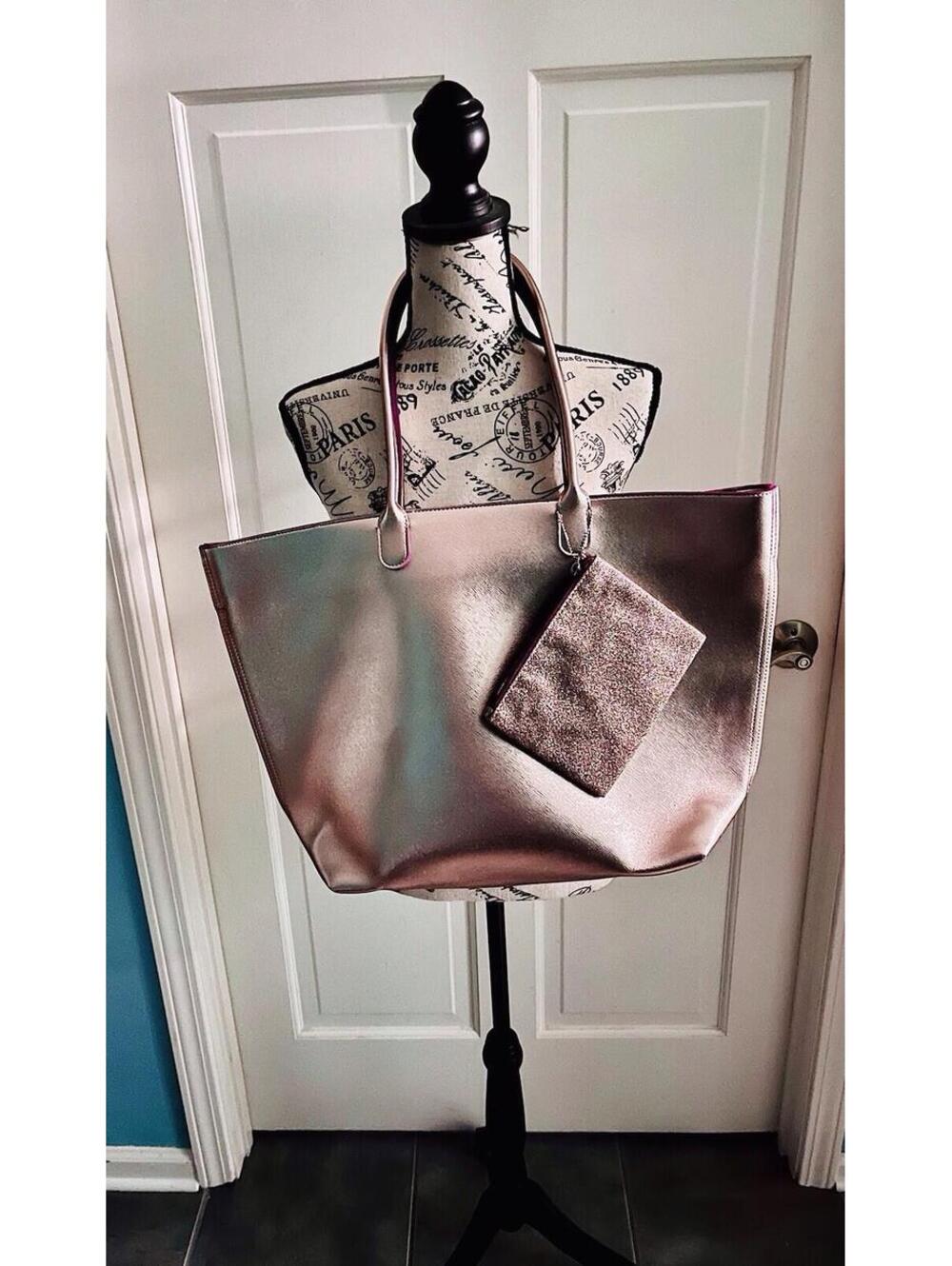 BATH BODY WORKS Faux Leather Rose Gold LIMITED EDITION BAG TOTE PURSE + Mini Set